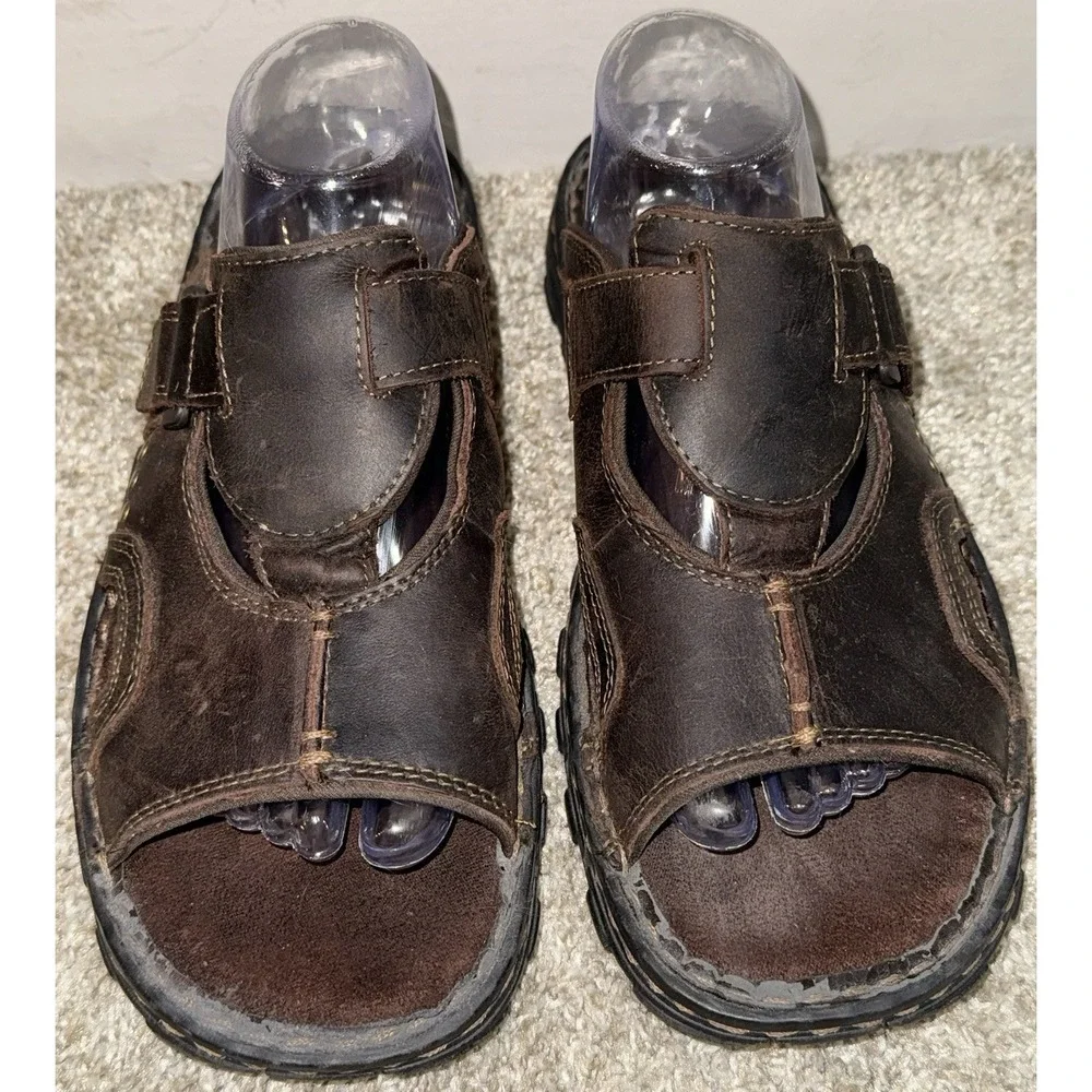 Skechers SN 61466 Men's Size 10 Brown Leather Fisherman Sandals Slip On Y2K